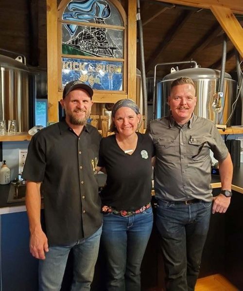 Carl Hymander with Kick & Push Brewing Company owners, Laina & Daniel Lees.